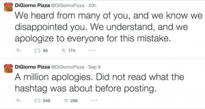 Apology tweets from DiGiorno Pizza